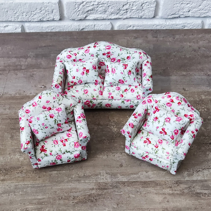Мягкая мебель для кукол Обивка розовые цветочки