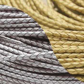 Шнур кожаный круглого сечения 3 мм плетеный Золото/Серебро