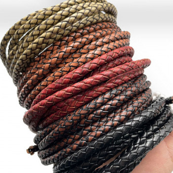 Шнур кожаный круглого сечения 4 мм плетеный Ретро 20 см